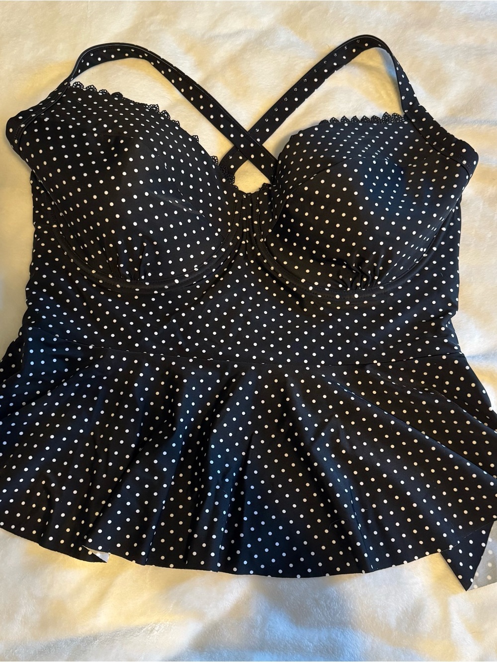 Black Polka Dot Peplum Tankini Top
